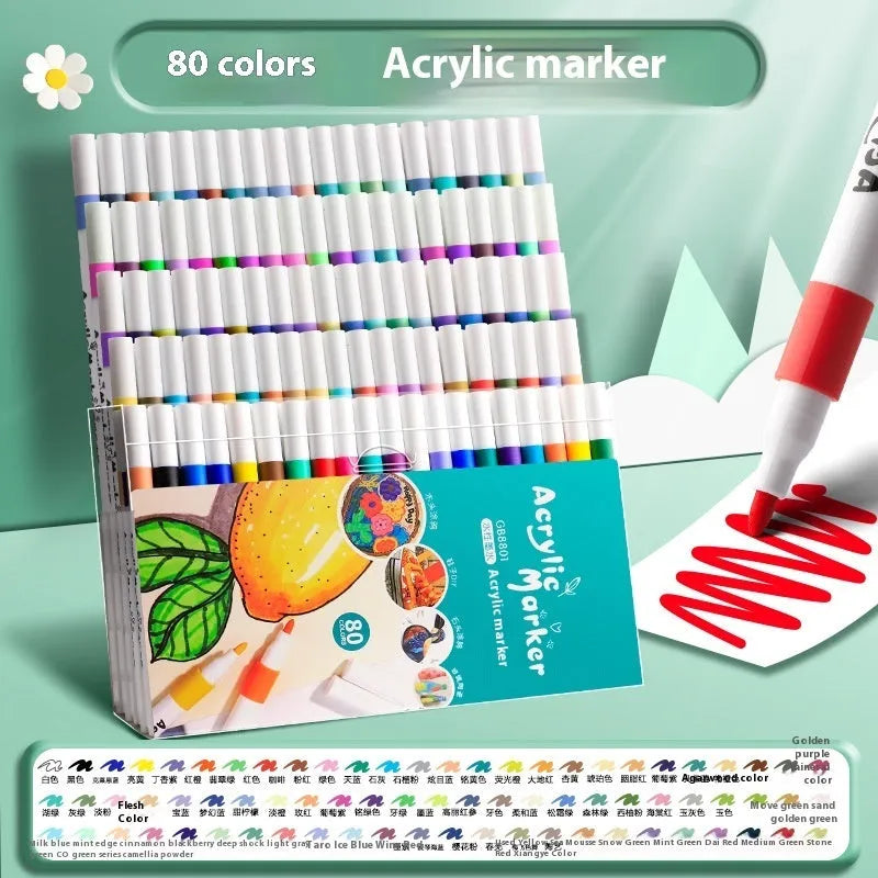 Acrylic marker pen set with multicoloured plastic bodies for student colour painting projects