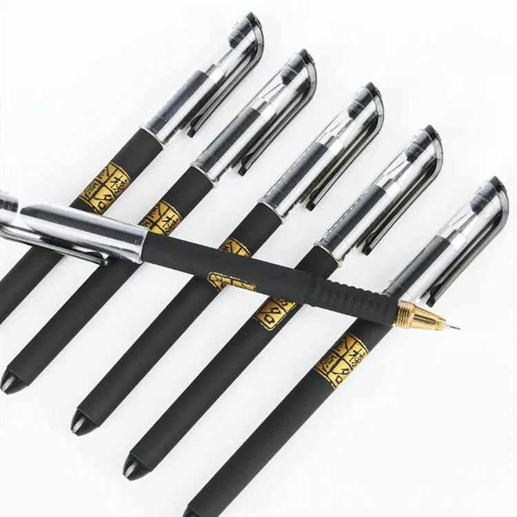 8 carbon black gel pens with anti-fatigue grips, showing bullet and needle tip options