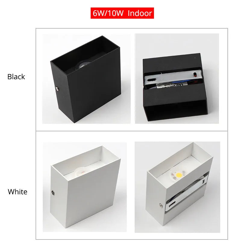 Black, grey, or white aluminium alloy indoor corridor wall lamp with 100mm cubic size.