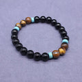 Black agate bracelet and tigereye stone necklace jewellery set with geometric design
