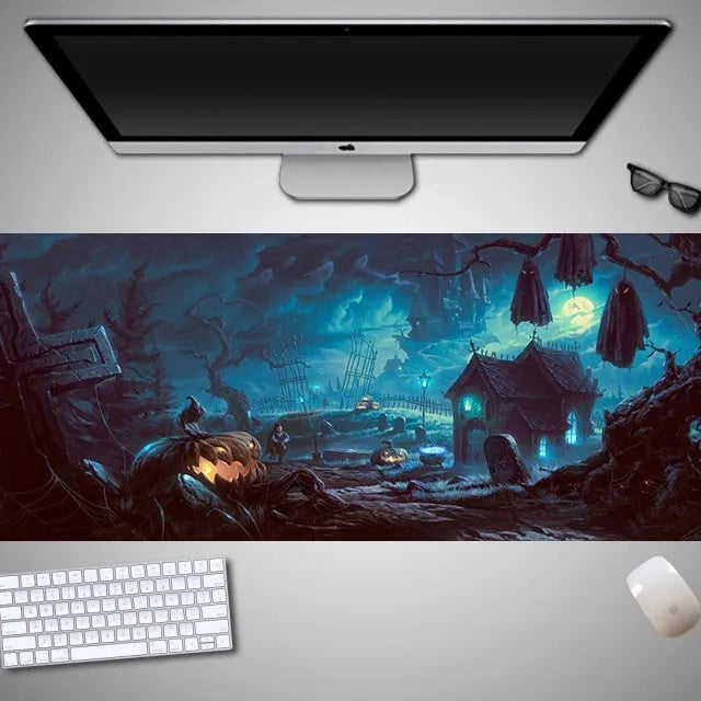 Oversized Halloween gaming mouse pad with non-slip rubber cloth surface