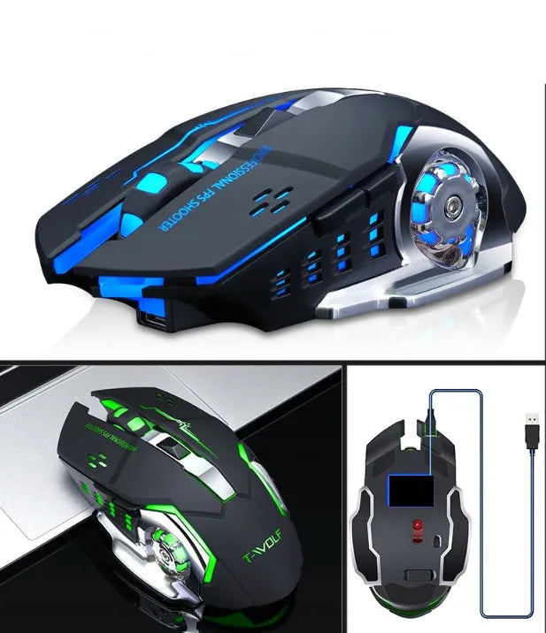 Black and white wireless mouse with mute buttons for laptop use