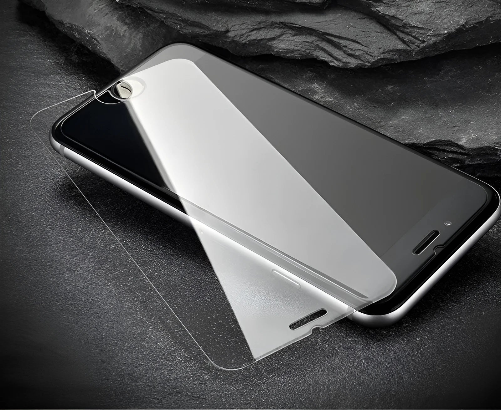 Tempered glass screen protector with 9H hardness for smartphone display.