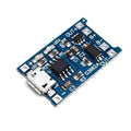 Blue lithium battery charging and protection circuit board measuring 26mm by 17mm