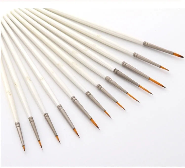 Fluoresent Marker 12-piece artist paintbrush set in Pearl White with solid wood pen holder.