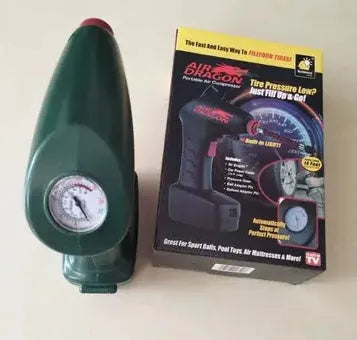 Portable electric car air pump with motor and inflation hose for vehicle tyres