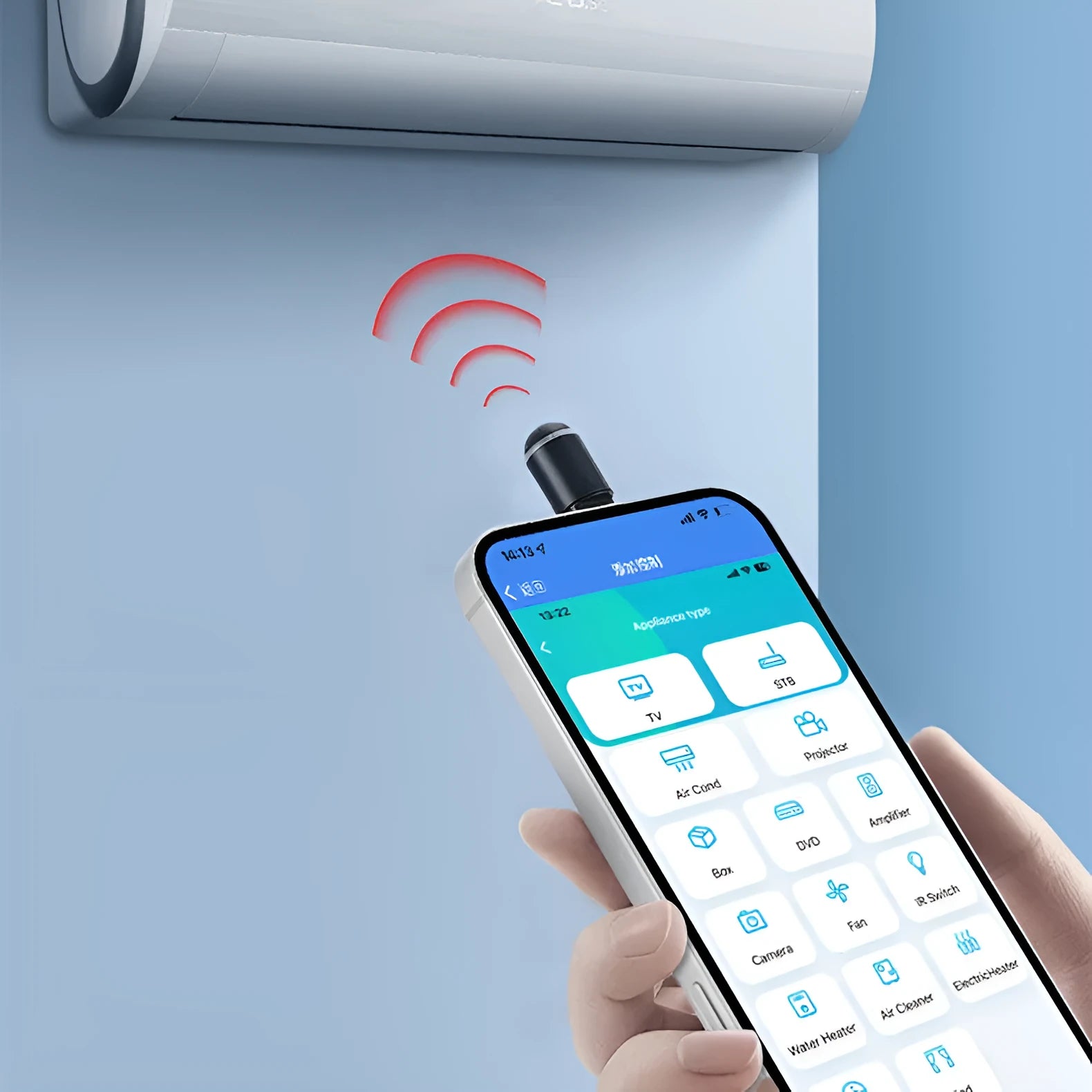Small black capsule infrared remote control emitter for smartphone with Lightning, Type-C, or Micro-USB connector