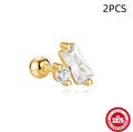 Sterling silver flower ear studs with square gravel design and golden orders electroplated finish