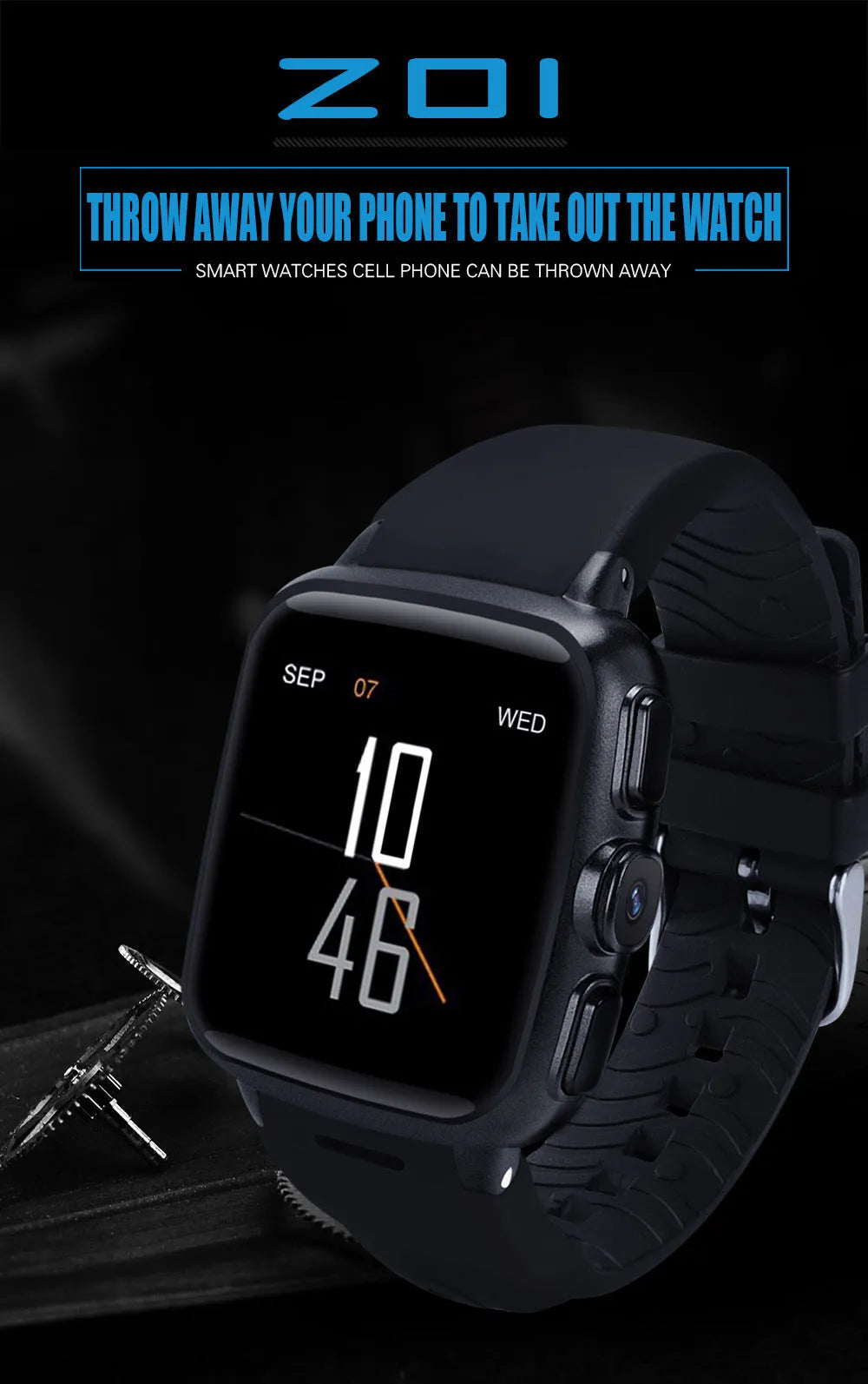 Z01 smart watch with 1.54 inch HD touch screen in black or white colour
