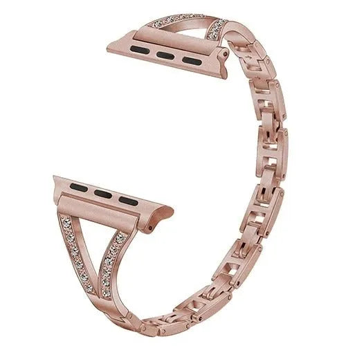 Stainless steel Apple Watch strap with a diamond-studded clasp in various colours.