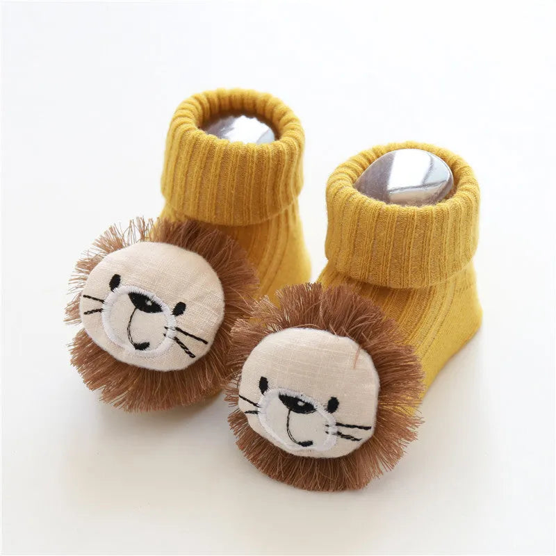 Cotton baby socks in multiple designs including animal prints, available in sizes XS, S, M for ages 0-6 months to 3 years