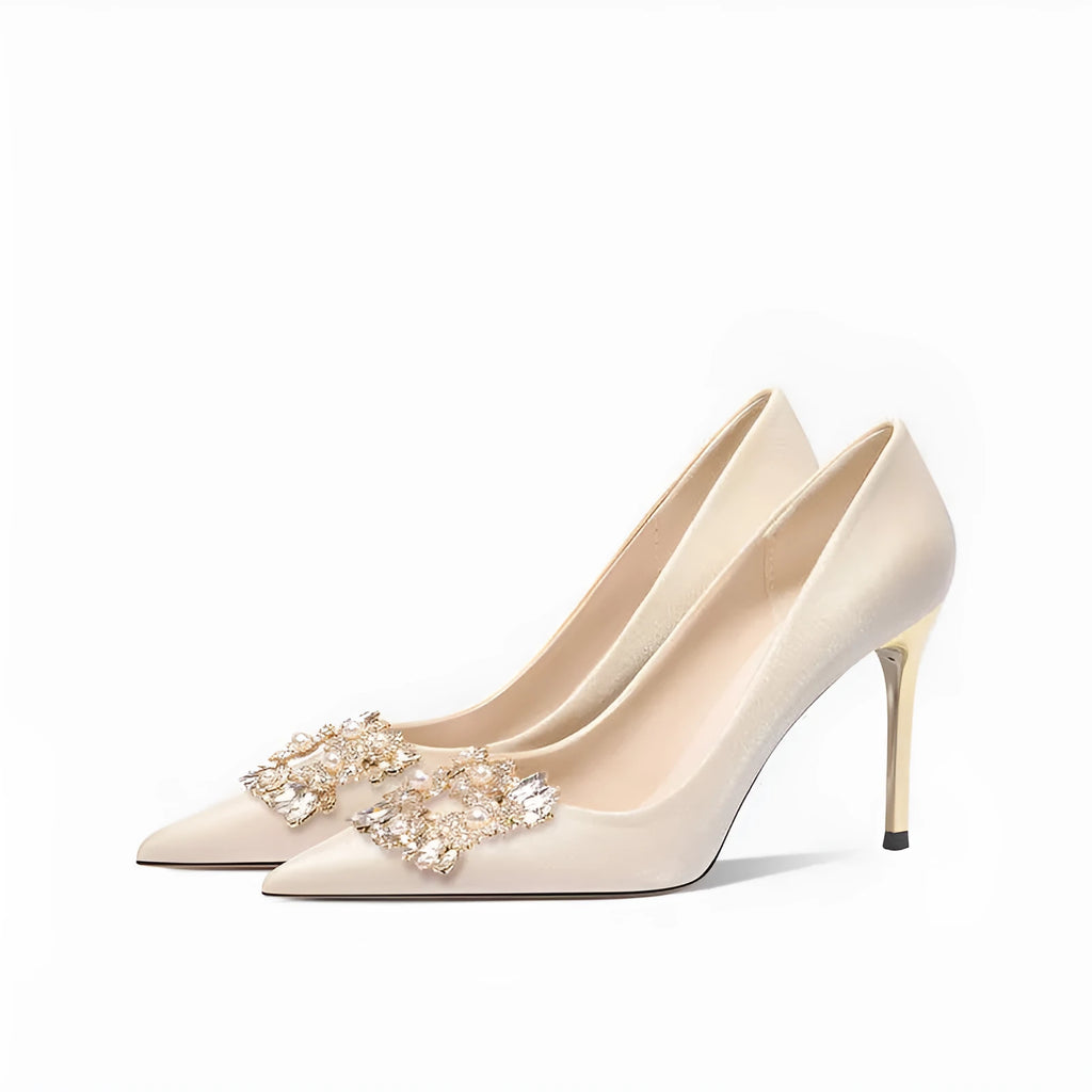 French crystal bridal high heels with rhinestone decoration in stiletto and cat heel styles