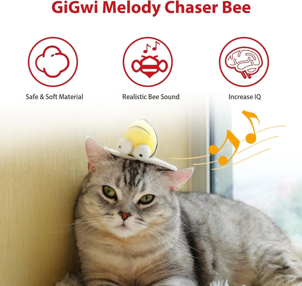 Yellow bee-shaped electronic cat toy with flannelette fabric for motion-activated squeaking play