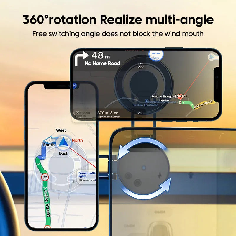 Telescopic folding car phone holder with magnetic suction installation on instrument panel