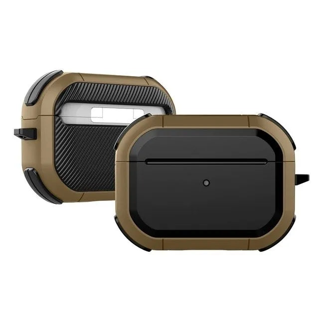 Black TPU and PC protective shell case for AirPods Pro and AirPods 1/2 generation earphones.