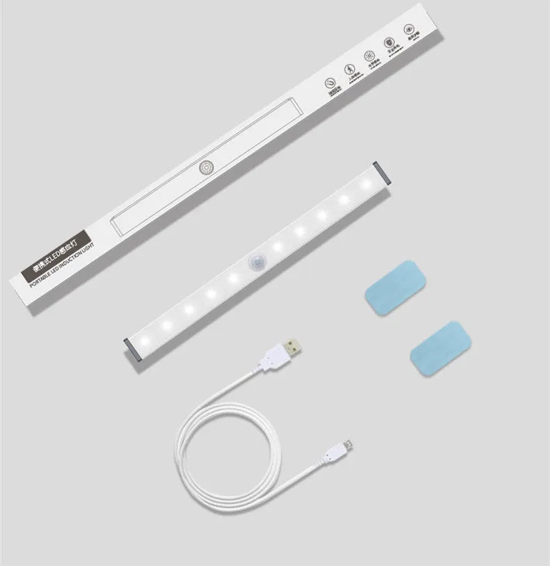 Aluminium magnetic LED closet light with motion sensor and USB charging port.