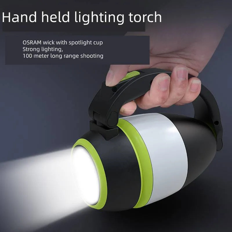 Black Green multifunctional LED tent lamp with adjustable head and USB charging port