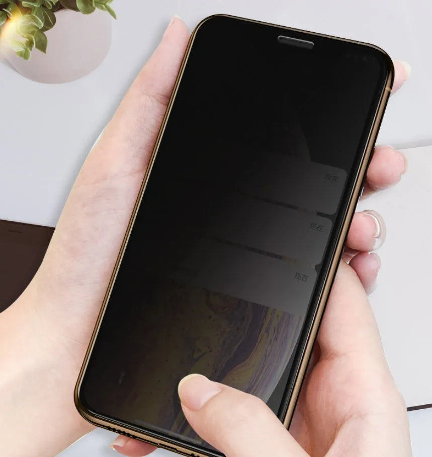Full coverage tempered glass screen protector for Samsung Galaxy phones with anti-seeking surface.