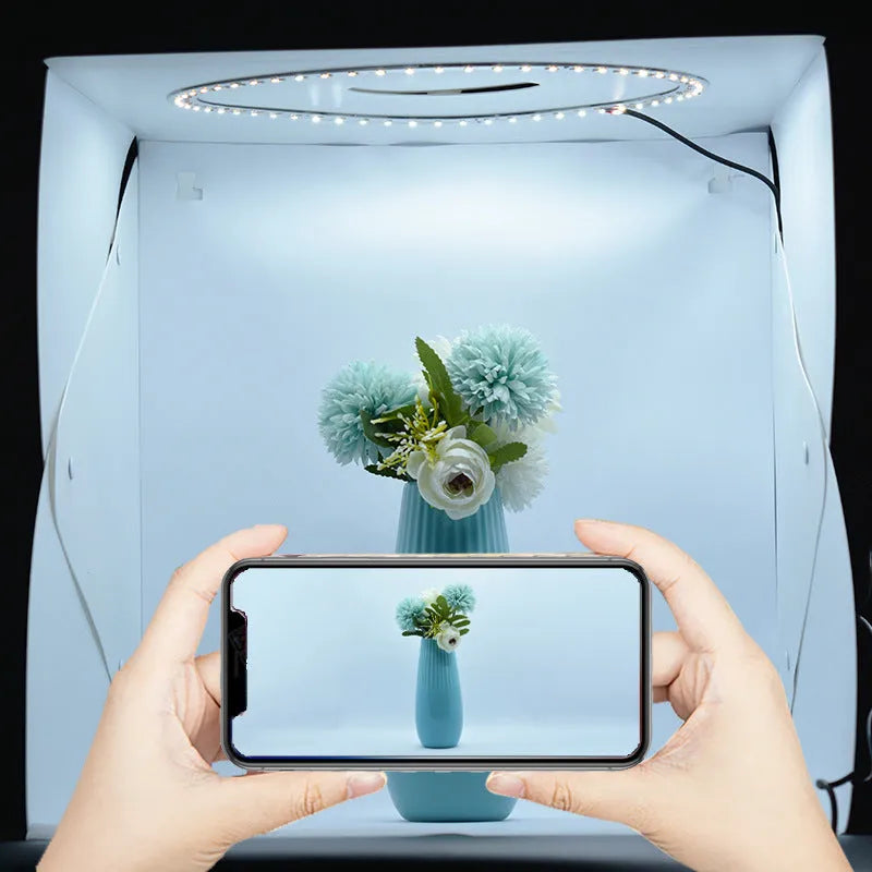 40cm folding studio LED fill light soft box with six colour background cloths for product photography