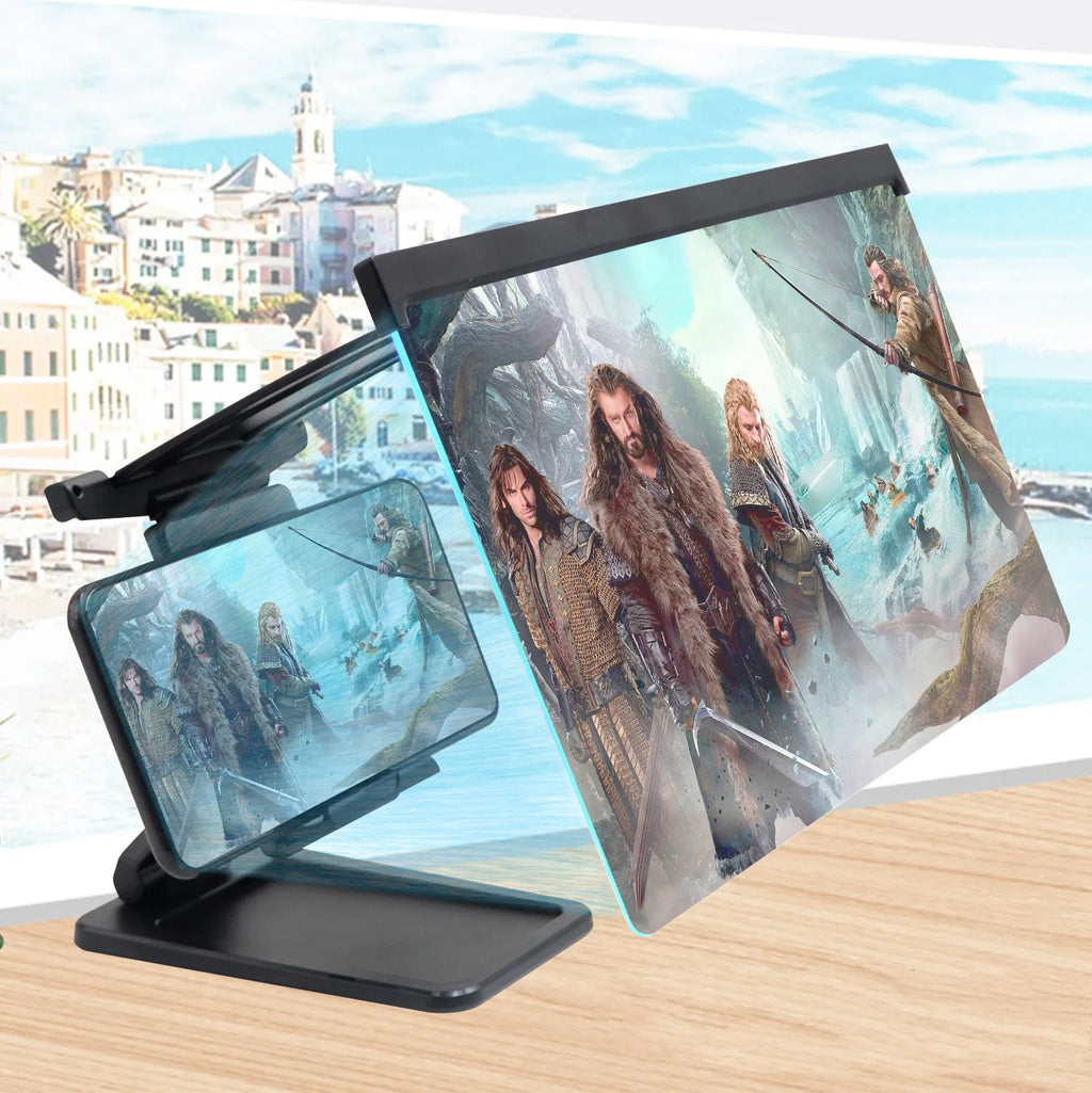 Black L20 split mobile phone screen magnifier with acrylic lens and separate mounting bracket on a table