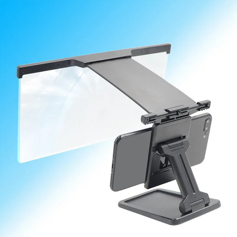 Black L20 split mobile phone screen magnifier with acrylic lens and separate mounting bracket on a table
