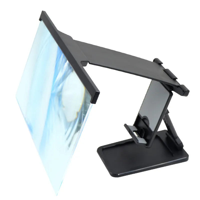Black L20 split mobile phone screen magnifier with acrylic lens and separate mounting bracket on a table