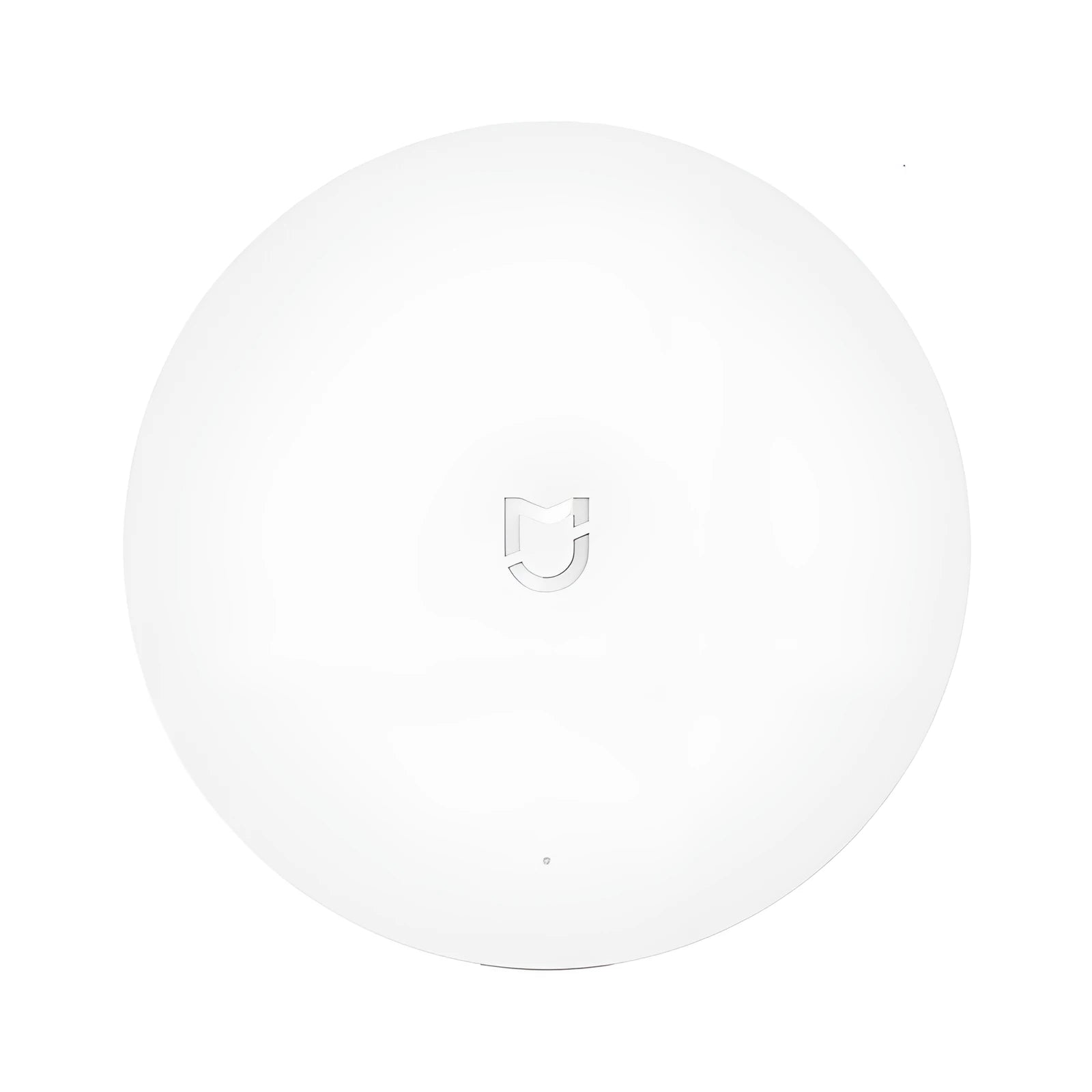 White circular Xiaomijia smart home gateway with UK plug for wireless control of smart home devices
