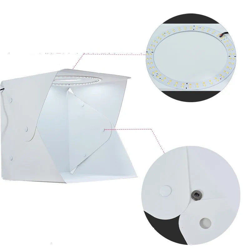 40cm folding studio LED fill light soft box with six colour background cloths for product photography