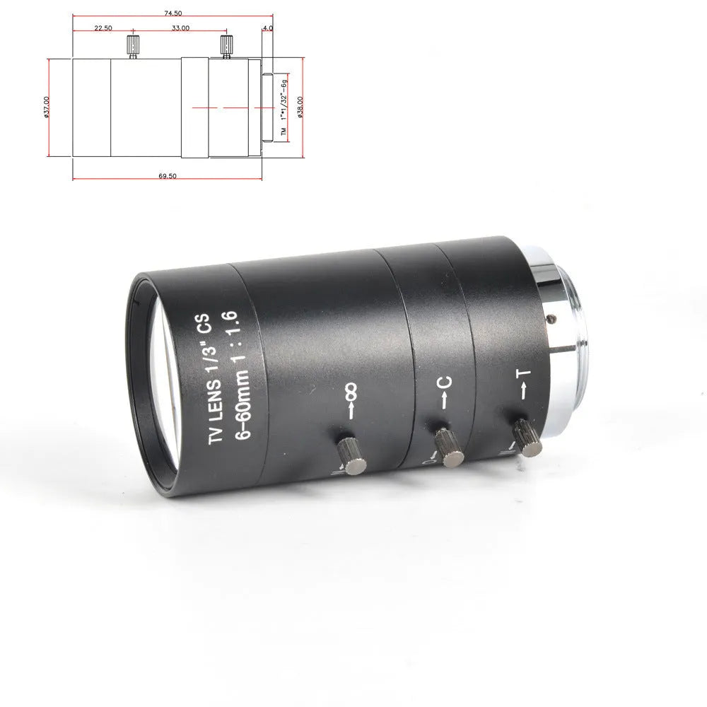 Black manual aperture 6-60mm F1.6 camera lens with CS mount for 1/3 inch format