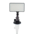 Black aluminium portable LED video light for laptop conferences shown with USB-C cable.