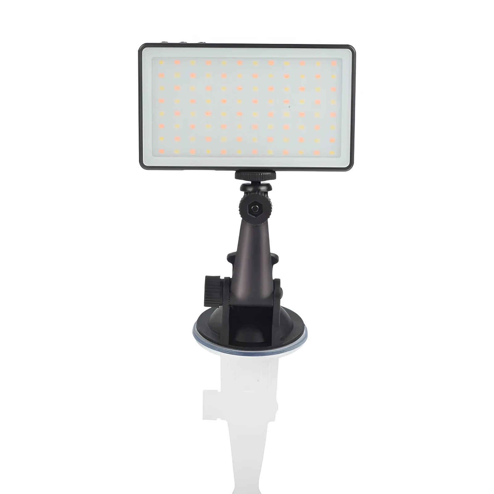 Black aluminium portable LED video light for laptop conferences shown with USB-C cable.