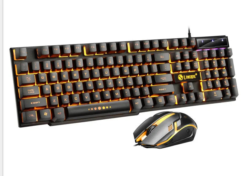 Limei Gtx300 white backlit gaming keyboard and mouse set on desktop