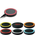 Qi wireless charging base for mobile phones in six colours with 69mm diameter