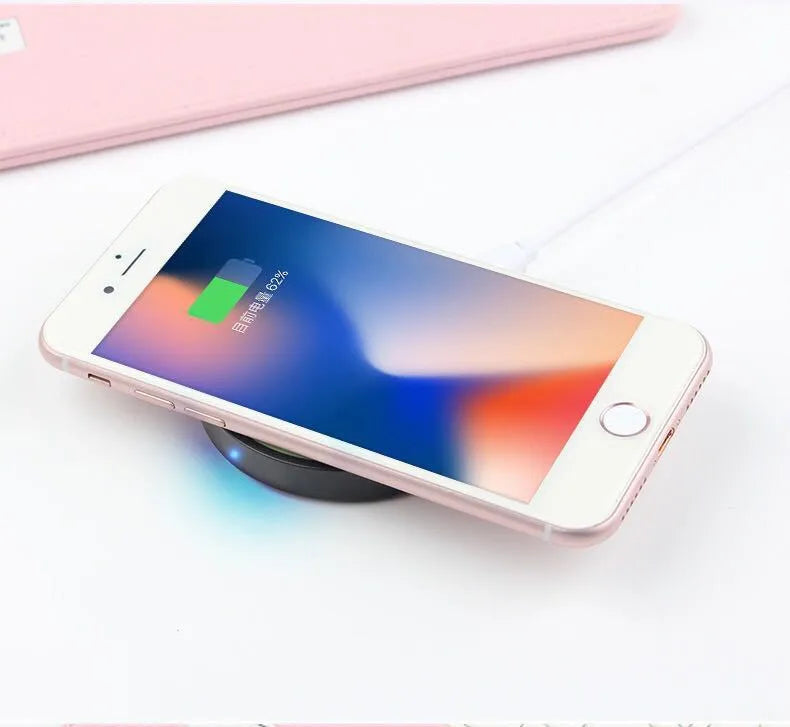 Qi wireless charging base for mobile phones in six colours with 69mm diameter