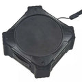 Compact black waterproof portable Bluetooth speaker with wrist strap showing dimensions 101x101x47mm