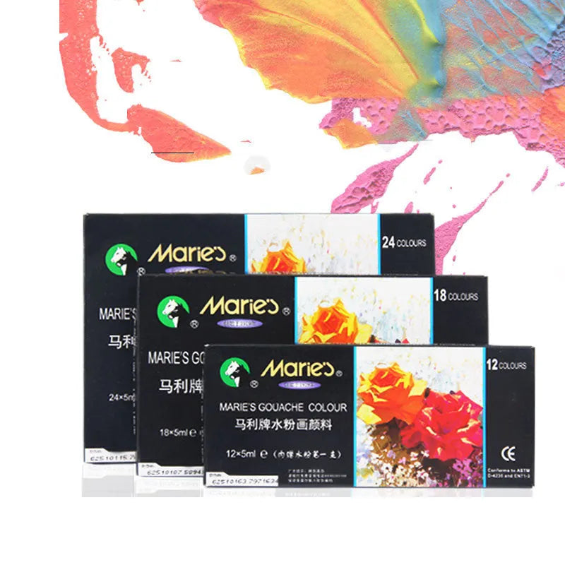 Boxed set of Marley gouache paint tubes in 12, 18, and 24 colour options.
