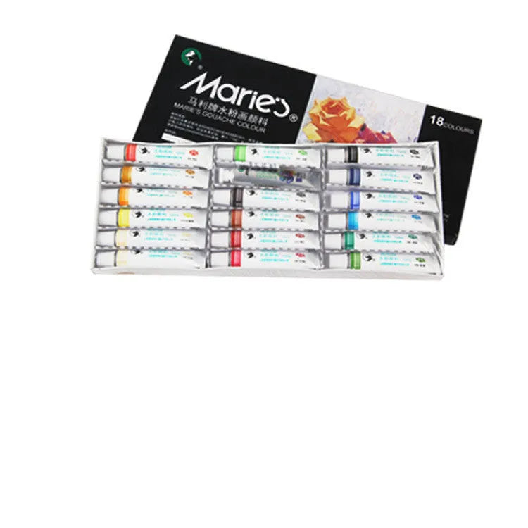 Boxed set of Marley gouache paint tubes in 12, 18, and 24 colour options.