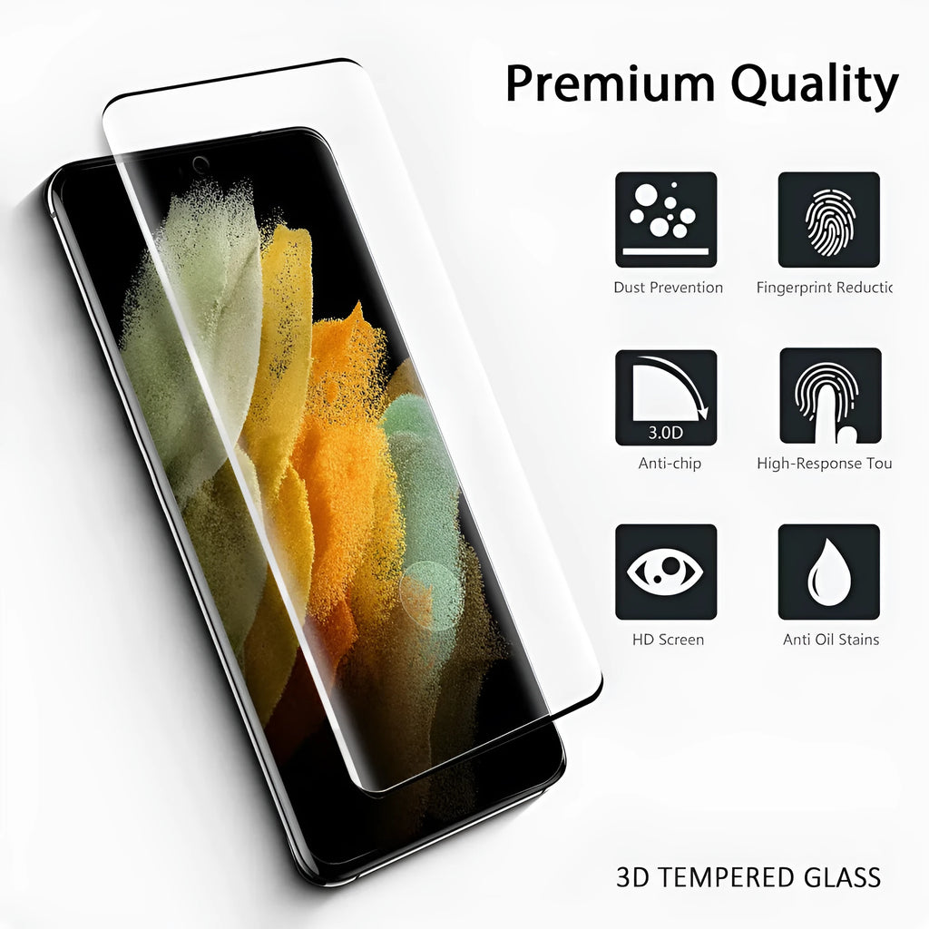 Samsung Galaxy S21 Ultra tempered glass screen protector with 3D curved edge design