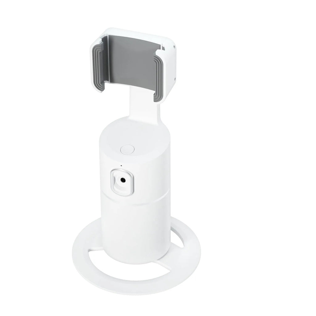 360-degree smart tracking gimbal stabiliser for mobile phones with clip mount in black, pink, and white colour options.