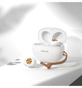 Pebble Series Wireless Bluetooth TWS earbuds in white, black and dark green colours with compact charging case.