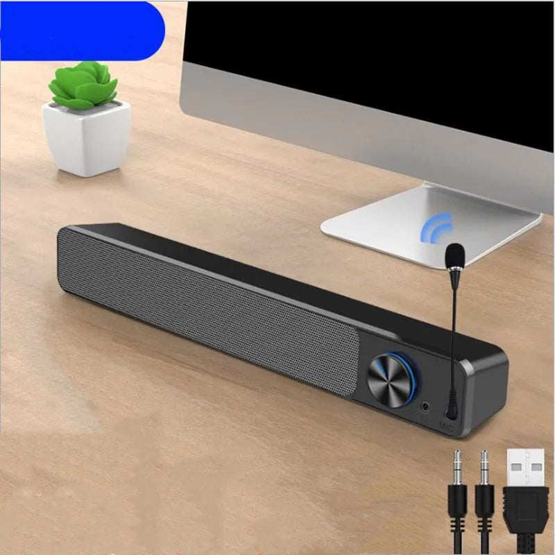 Black and white desktop computer speaker with 2.0 channel audio for PC connection