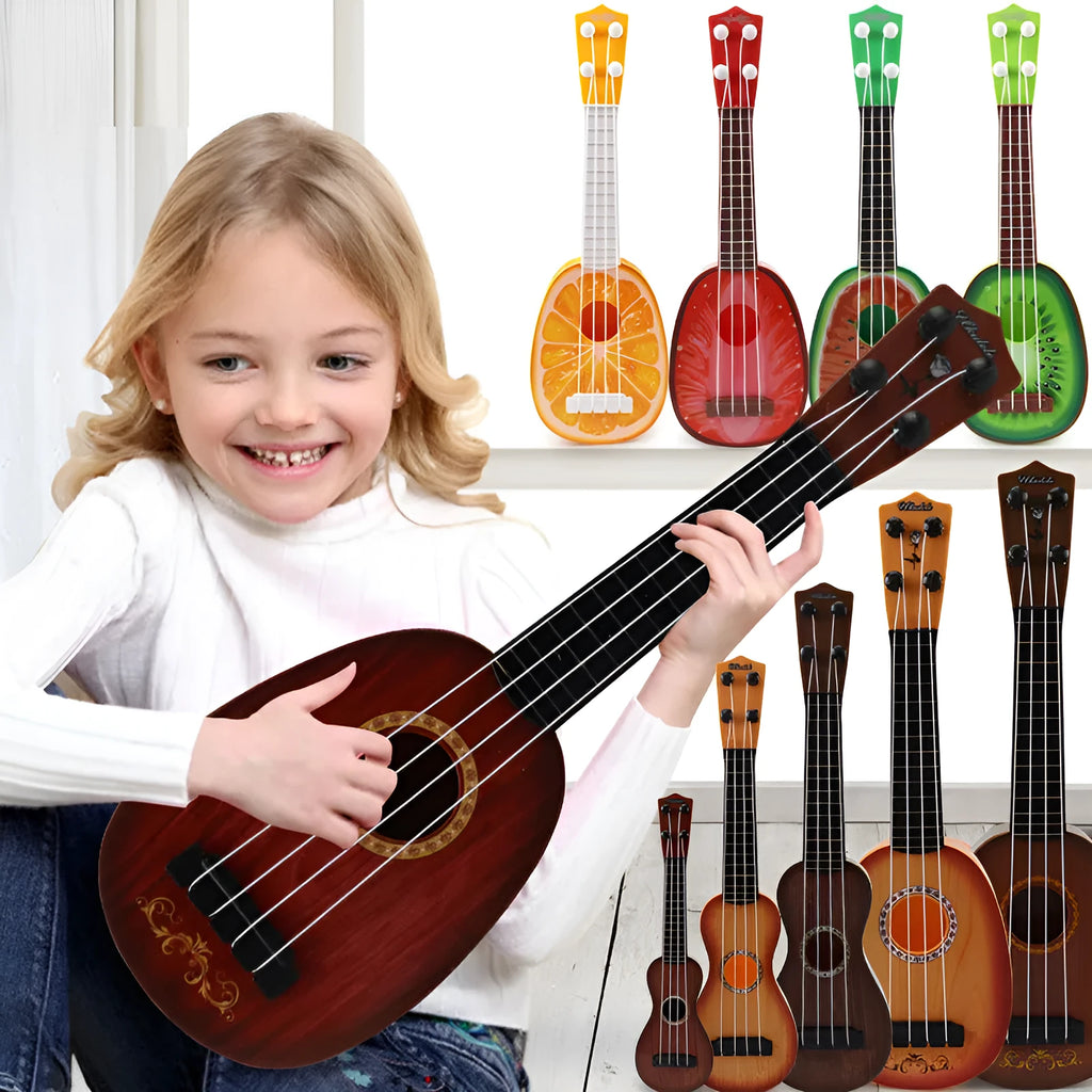 38cm plastic simulation ukulele toy for children in colour box packaging