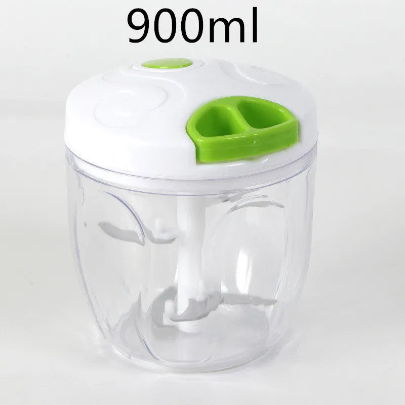 Green manual kitchen chopper with three blades, 500ml capacity and stainless steel components