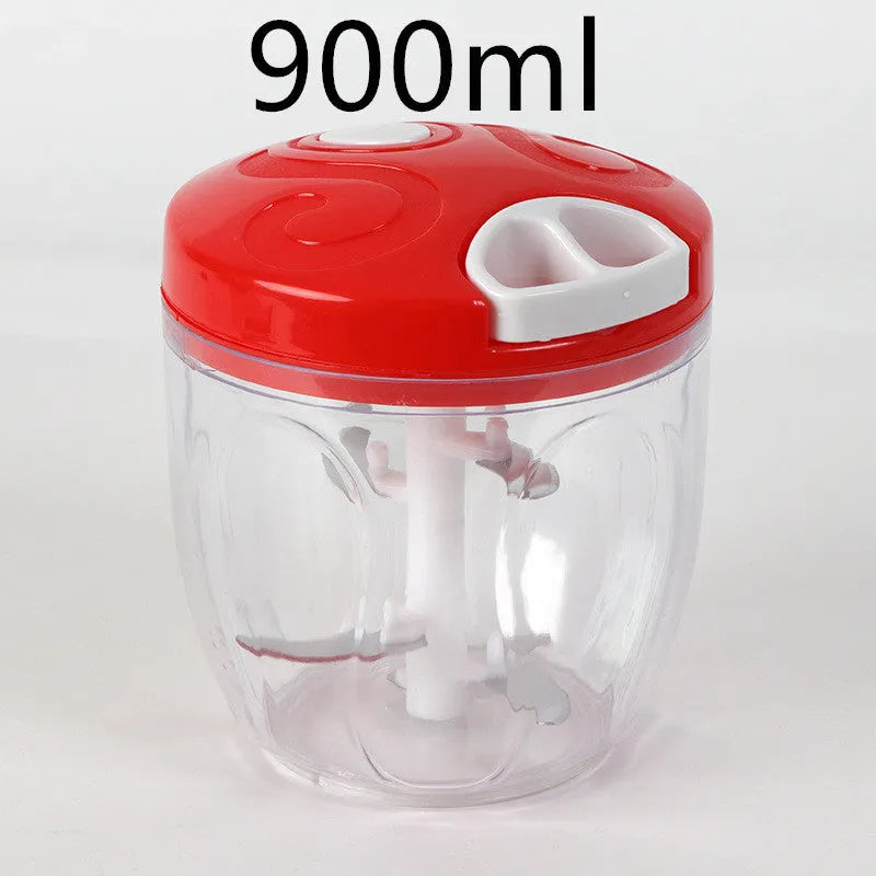 Green manual kitchen chopper with three blades, 500ml capacity and stainless steel components