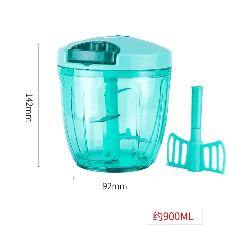 Green manual kitchen chopper with three blades, 500ml capacity and stainless steel components