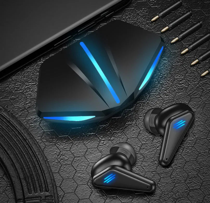 Blue Private Model K55 wireless Bluetooth gaming earbuds with TWS design.