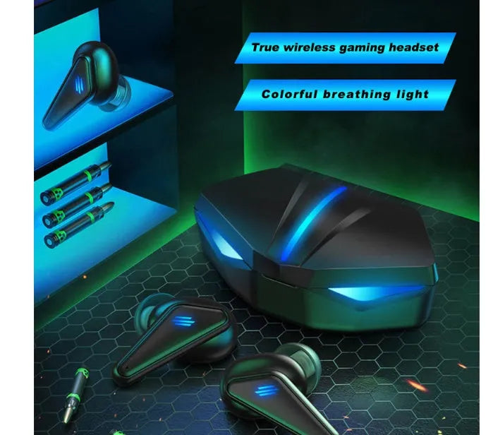Blue Private Model K55 wireless Bluetooth gaming earbuds with TWS design.