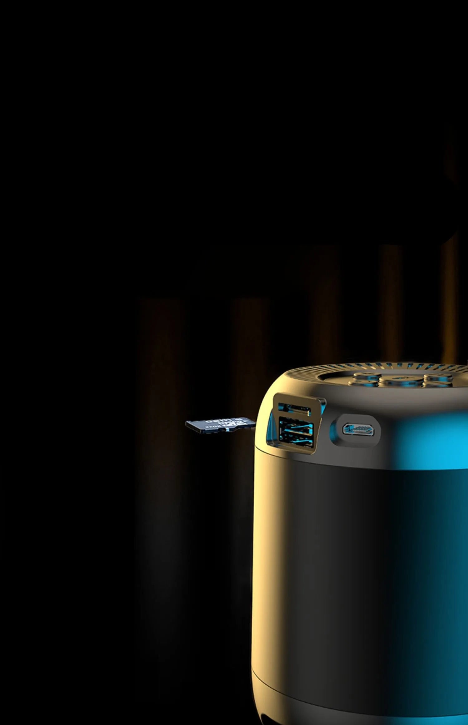 Wireless Bluetooth speaker with USB port and card reader slot in compact 90x73x73mm design
