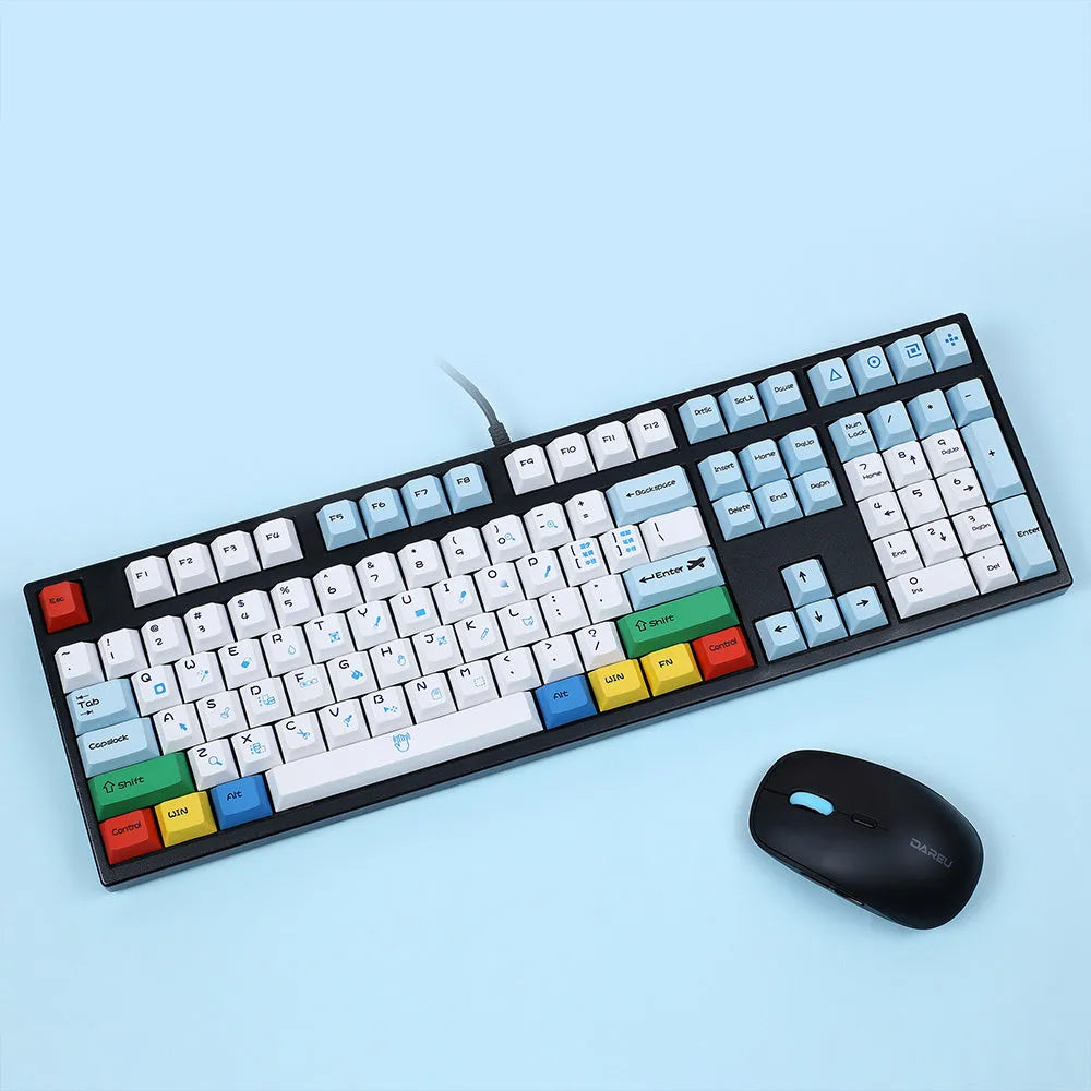 PlayStation controller themed mechanical keyboard keycaps in blue and white sublimation design