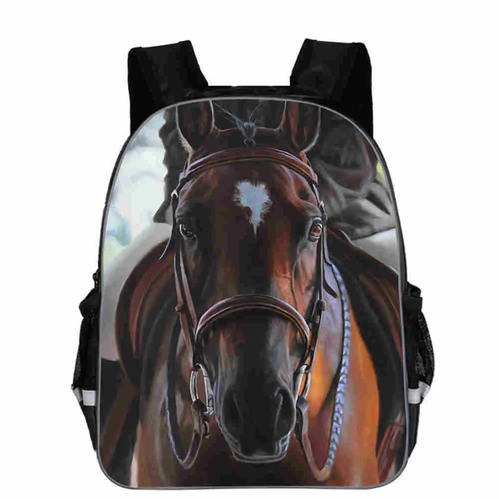 Cartoon horse head design school backpack in polyester available in multiple colours and sizes